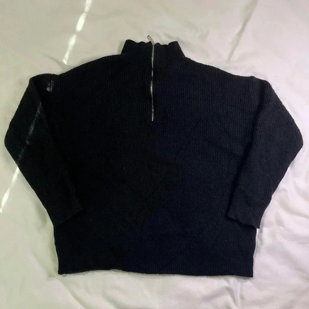 Princess Polly Women's Black Quarter Zip Crop Sweater w Silver Zipper | Size S/M